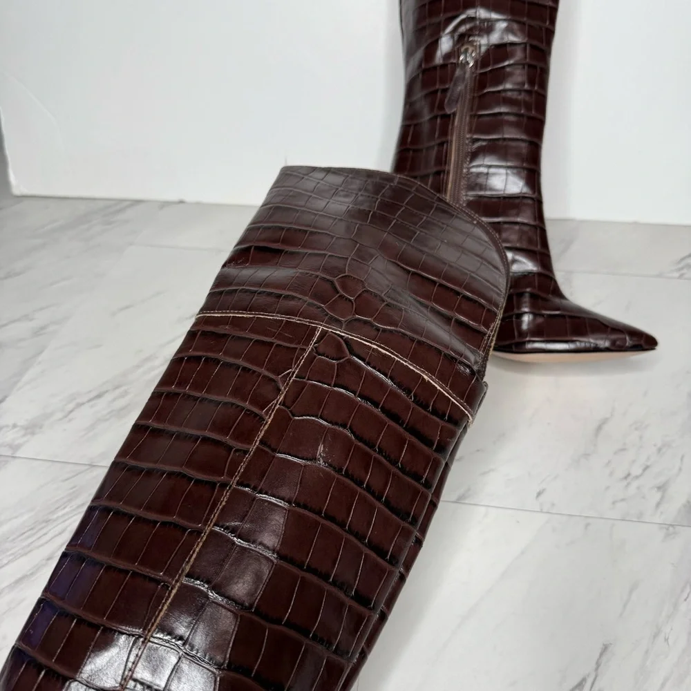 Schutz Maryana Brown Crocodile Over The Knee Boot 5 1/2 B